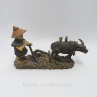 Polyresin souvenir Chinese farmer with farm cattle resin farm animal figurines