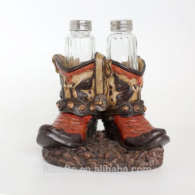 Polyresin Cowboy Boot Design Salt and Pepper Shakers Table Holder