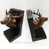 wooden looking bookend typle antique resin animal deer head bookends