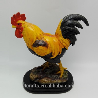 Handpainted resin animal statues standing resin long rooster feathers statue for yard decoration