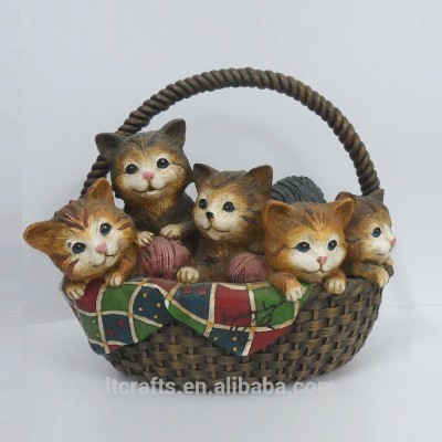 customized resin animal garden decoration a basket resin cat figurines