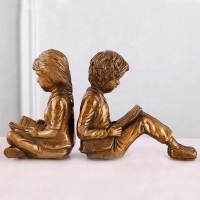 Custom made resin boys and girls statue bookend decoration