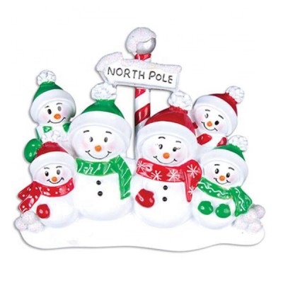 Wholesale personalized gift resin snowman family of 6 Christmas ornaments